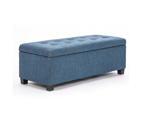 La Bella Dark Blue Storage Ottoman Stool Fabric La Bella