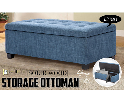 La Bella Dark Blue Storage Ottoman Stool Fabric La Bella