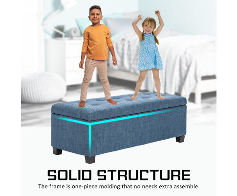 La Bella Dark Blue Storage Ottoman Stool Fabric La Bella