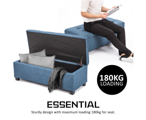 La Bella Dark Blue Storage Ottoman Stool Fabric La Bella