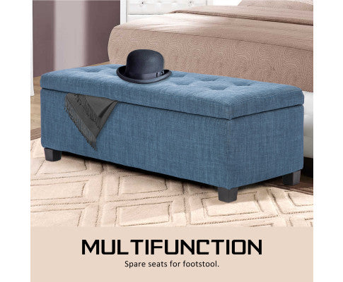 La Bella Dark Blue Storage Ottoman Stool Fabric La Bella