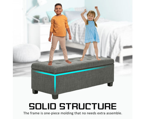 La Bella Dark Grey Storage Ottoman Stool Fabric La Bella