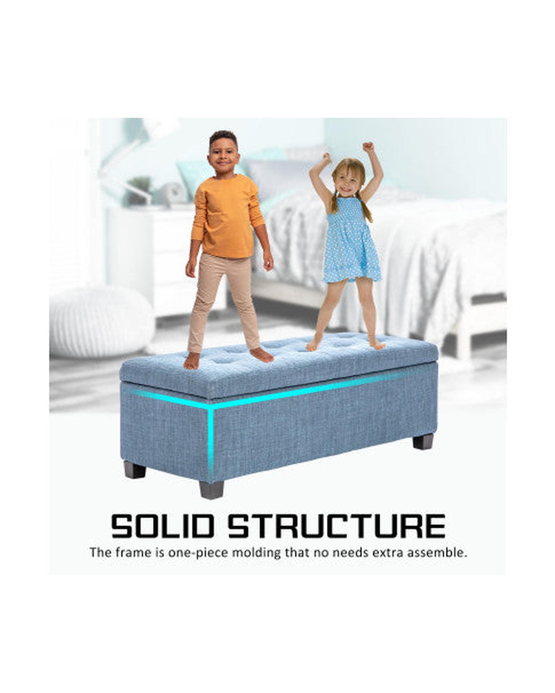 La Bella Light Grey Blue Storage Ottoman Stool Fabric La Bella