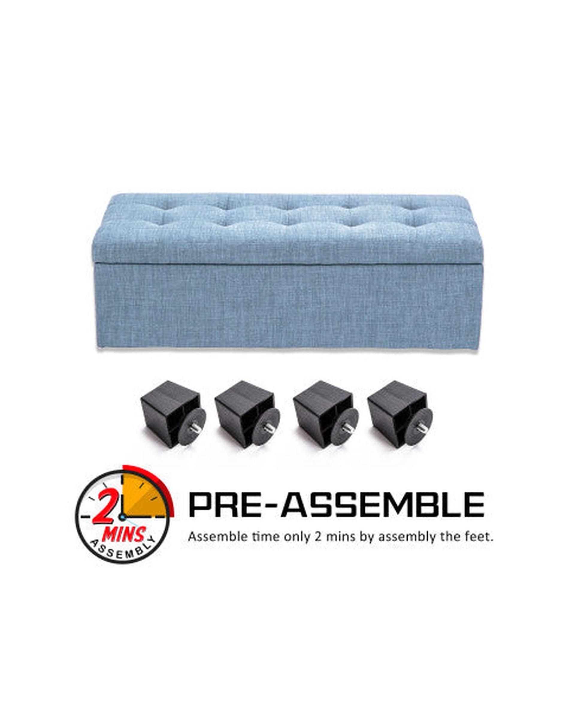 La Bella Light Grey Blue Storage Ottoman Stool Fabric La Bella