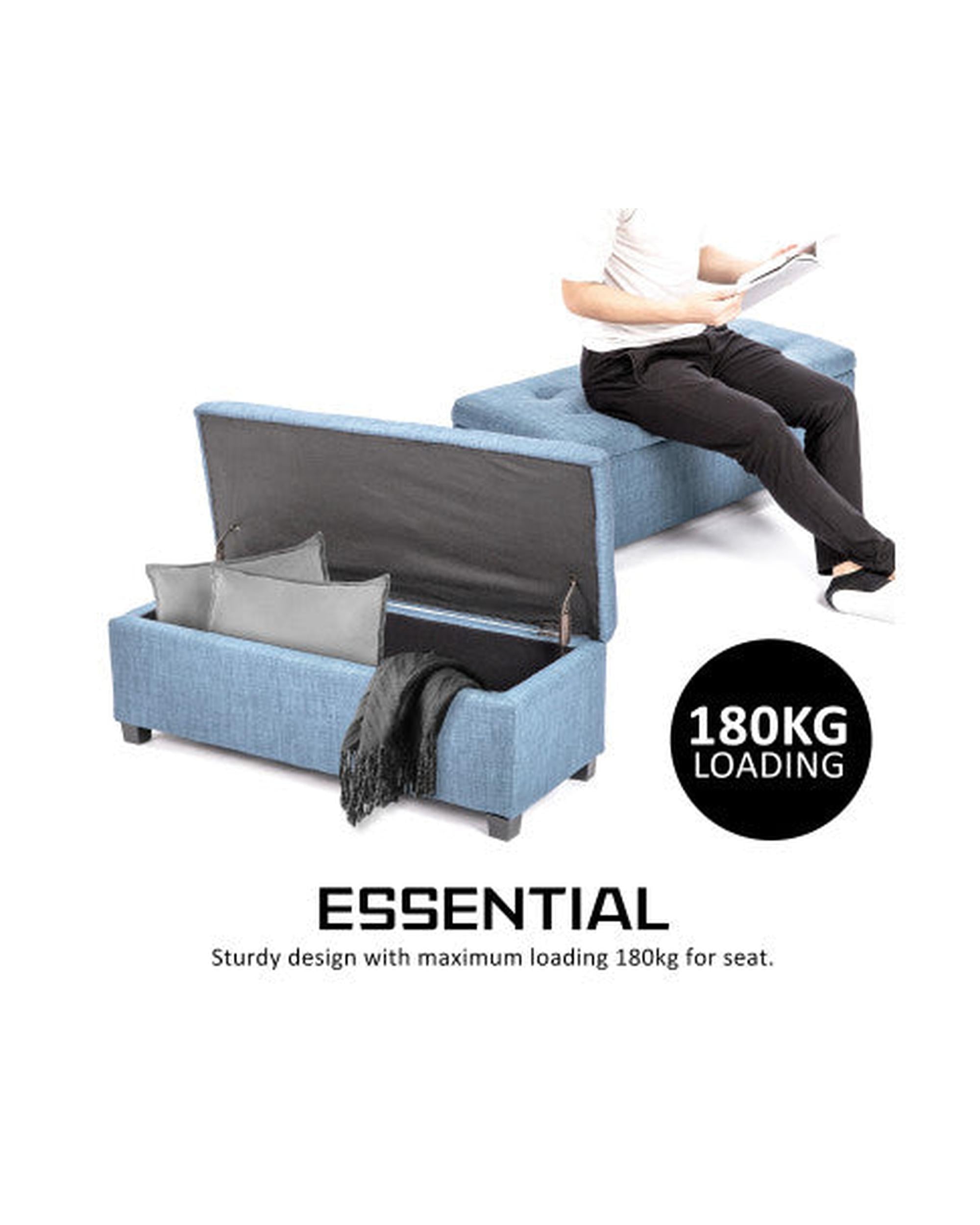 La Bella Light Grey Blue Storage Ottoman Stool Fabric La Bella