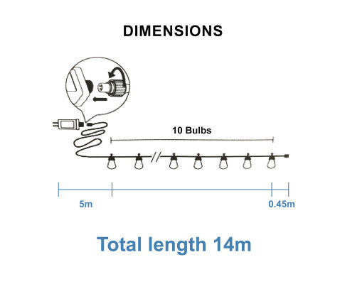 10 Bulbs 14M Festoon String Lights LED Waterproof Outdoor Christmas Party Big Bedding Australia