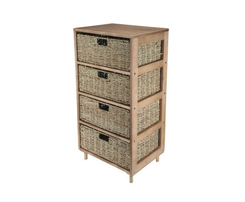4 Drawer Natural Seagrass Wooden Storage Chest Stylish 85cm Home Master