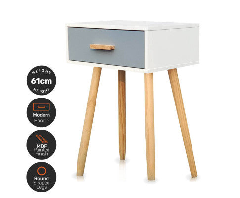 1 Drawer Side Table Sleek Modern & Stylish Neutral Design 61cm Home Master