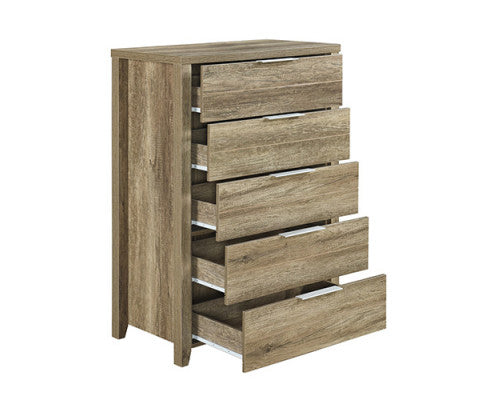 Alice Four Pieces Bedroom Suite Natural Wood Like MDF Structure - Oak Colour Bed, Bedside Table & Tallboy - 3 Sizes Melbournians Furniture