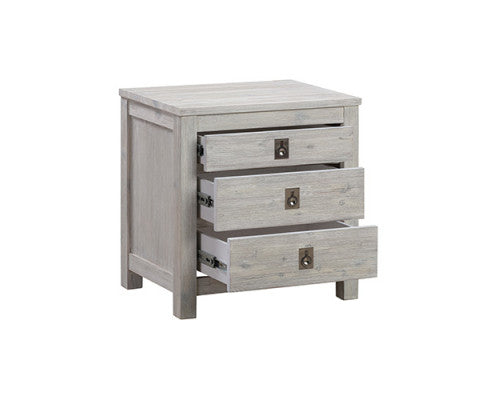 Four Pieces Bedroom Suite with Solid Acacia Wood Veneered Construction - White Ash Colour Bed, Bedside Table & Tallboy - 2 Sizes Melbournians Furniture