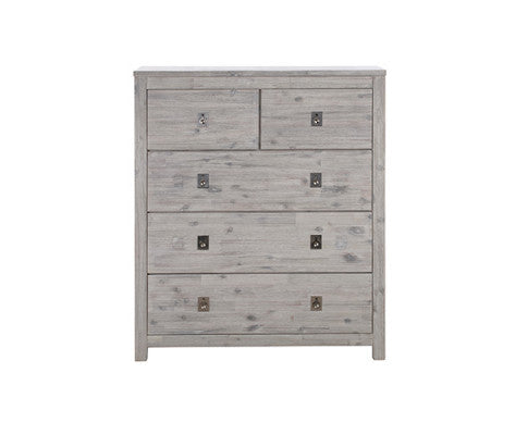 Four Pieces Bedroom Suite with Solid Acacia Wood Veneered Construction - White Ash Colour Bed, Bedside Table & Tallboy - 2 Sizes Melbournians Furniture