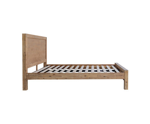 Five Pieces Bedroom Suite in Solid Wood Veneered Acacia Construction - Oak Colour Bed, Bedside Table , Tallboy & Dresser - 3 Sizes Melbournians Furniture