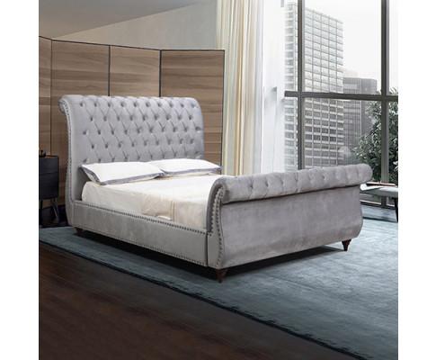 Elsa Bedframe Velvet Fabric Navy Grey Melbournians Furniture
