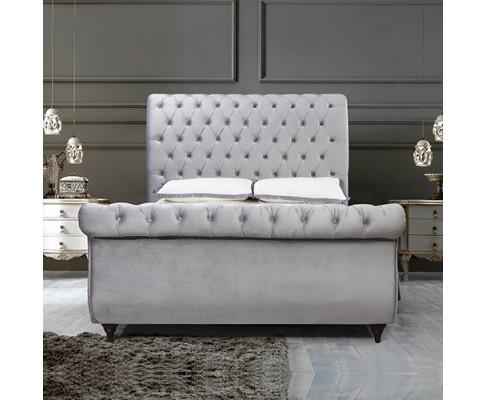 Elsa Bedframe Velvet Fabric Navy Grey Melbournians Furniture