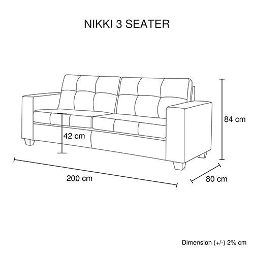 Nikki Sofa Black Colour 3 Seater PU Leather Melbournians Furniture
