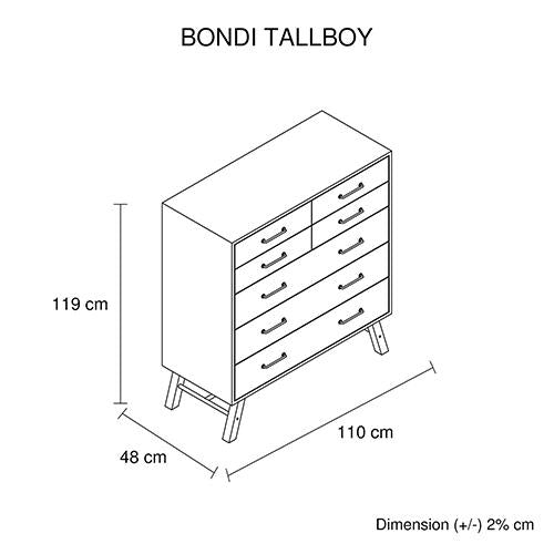 Bondi Tallboy 7 Drawers Ozzy Colour Melbournians Furniture