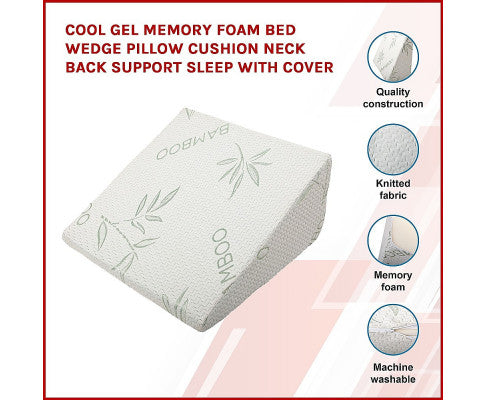Cool Gel Memory Foam Bed Wedge Pillow Cushion Neck Back Support Sleep with Cover Big Bedding Australia