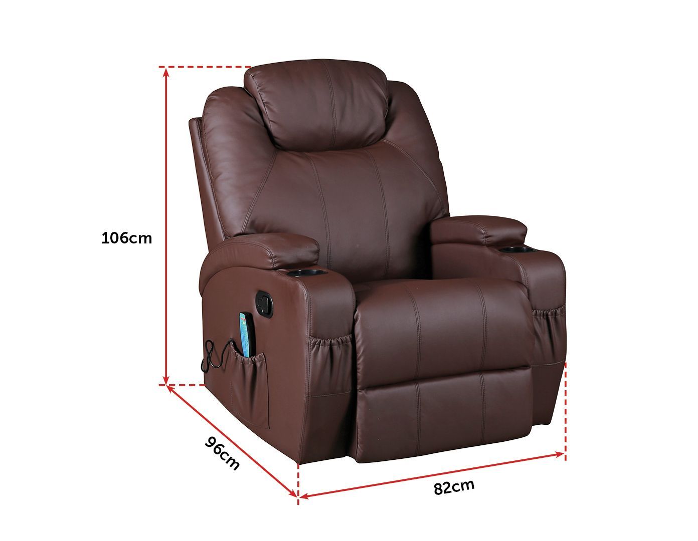 Brown Massage Sofa Chair Recliner 360 Degree Swivel PU Leather Lounge 8 Point Heated Big Bedding Australia