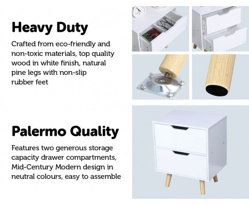 Wooden Bedside Table 2 Drawers Cabinet Storage Night Stand Big Bedding Australia