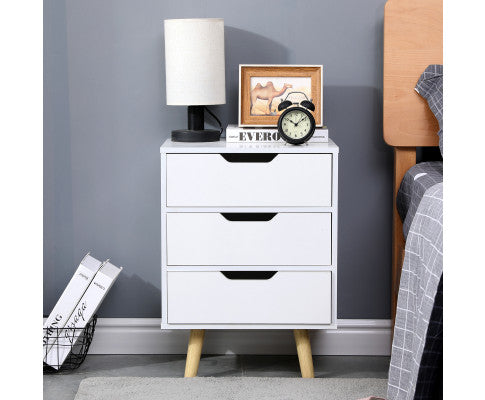 Wooden Bedside Table 3 Drawers Cabinet Storage Night Stand Big Bedding Australia