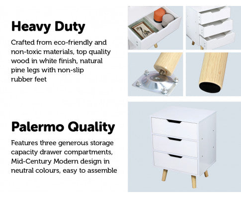 Wooden Bedside Table 3 Drawers Cabinet Storage Night Stand Big Bedding Australia