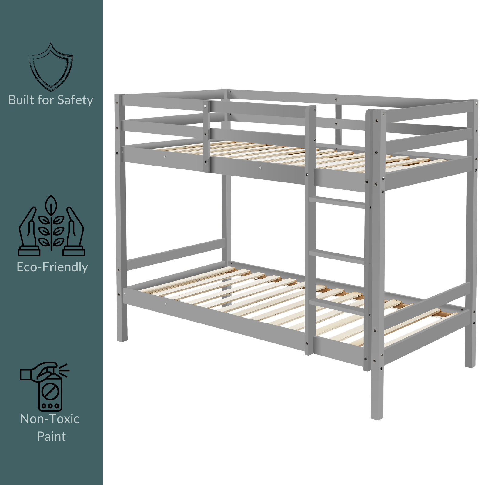 Tracey Solid Pinewood Kids' Single Bunk Bed Dark Grey Big Bedding Australia