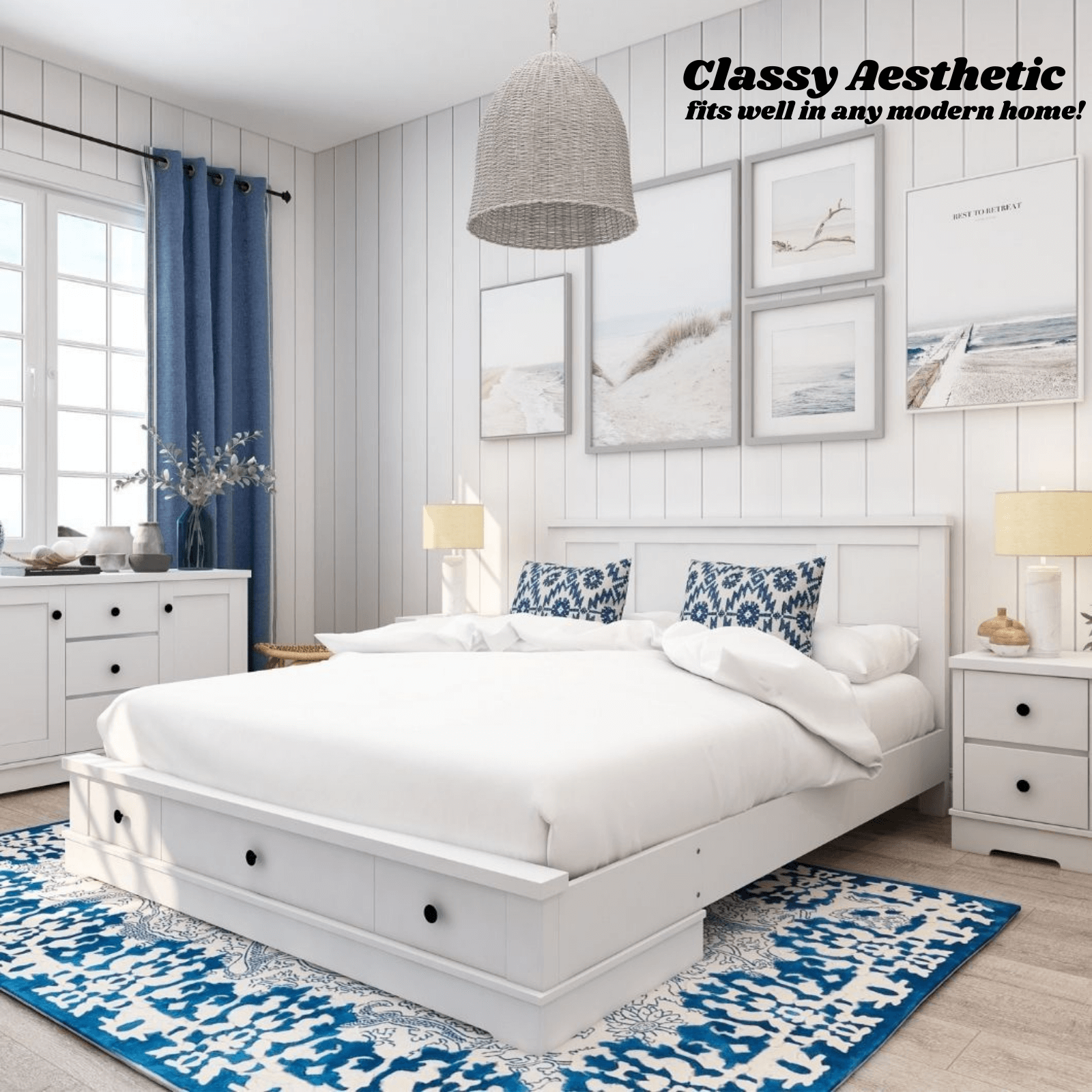 Margaux White Coastal Lifestyle Bedframe with Storage Drawers Double Big Bedding Australia