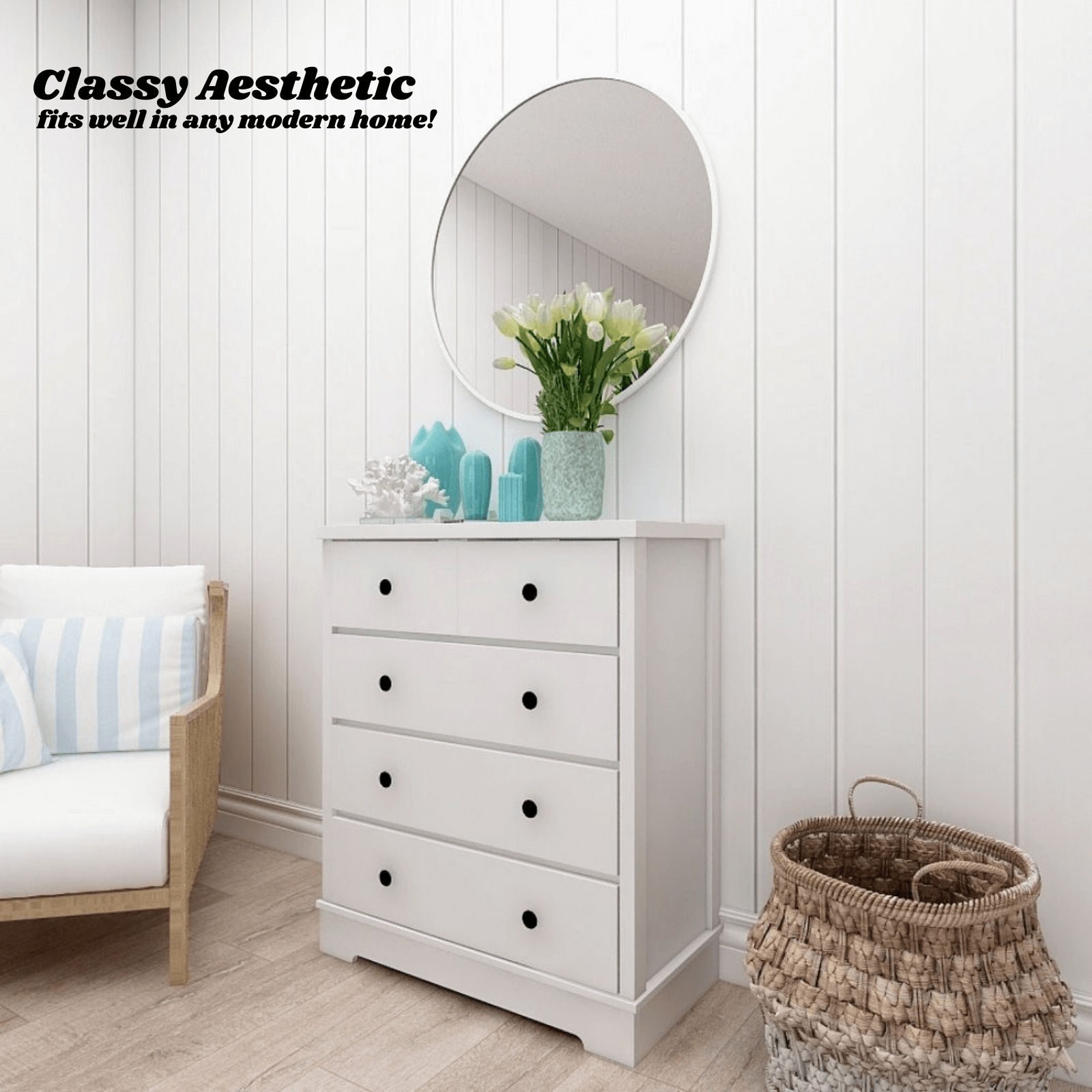 Margaux White Coastal Style Chest of Drawers Tallboy Big Bedding Australia