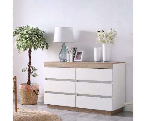Ashley Coastal White Wooden Chest of 6 Drawers Cabinet Big Bedding Australia