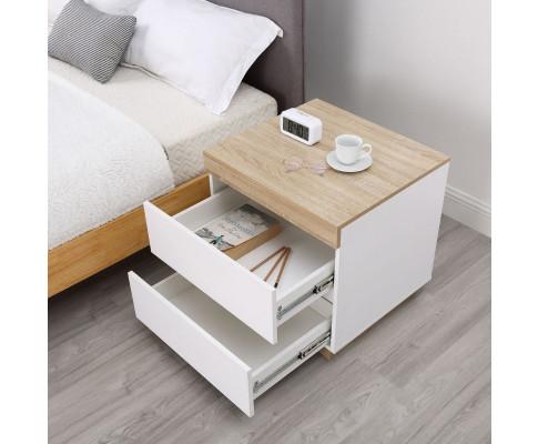 Ashley Coastal White Wooden Bedside Table with Drawers Cabinet Big Bedding Australia