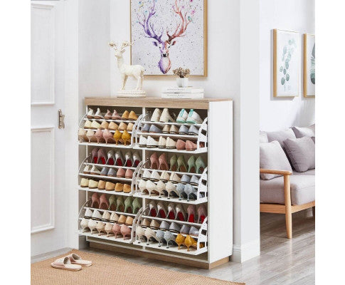 Aiden Coastal White Oak Large Shoe Cabinet Storage Shelf Big Bedding Australia