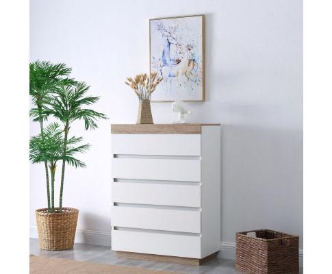 Ashley Coastal White Wooden Chest of 5 Drawers Tallboy Big Bedding Australia