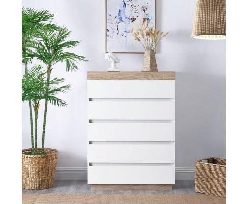 Ashley Coastal White Wooden Chest of 5 Drawers Tallboy Big Bedding Australia