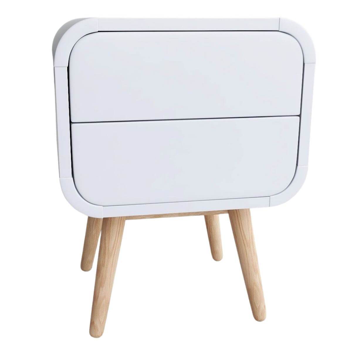 Merlin White Modern Retro Night Stand with Push to Open Drawers Big Bedding Australia