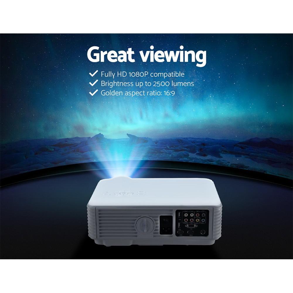 Mini Video Projector Portable HD 1080P 2500 Lumens Home Theater USB VGA Devanti