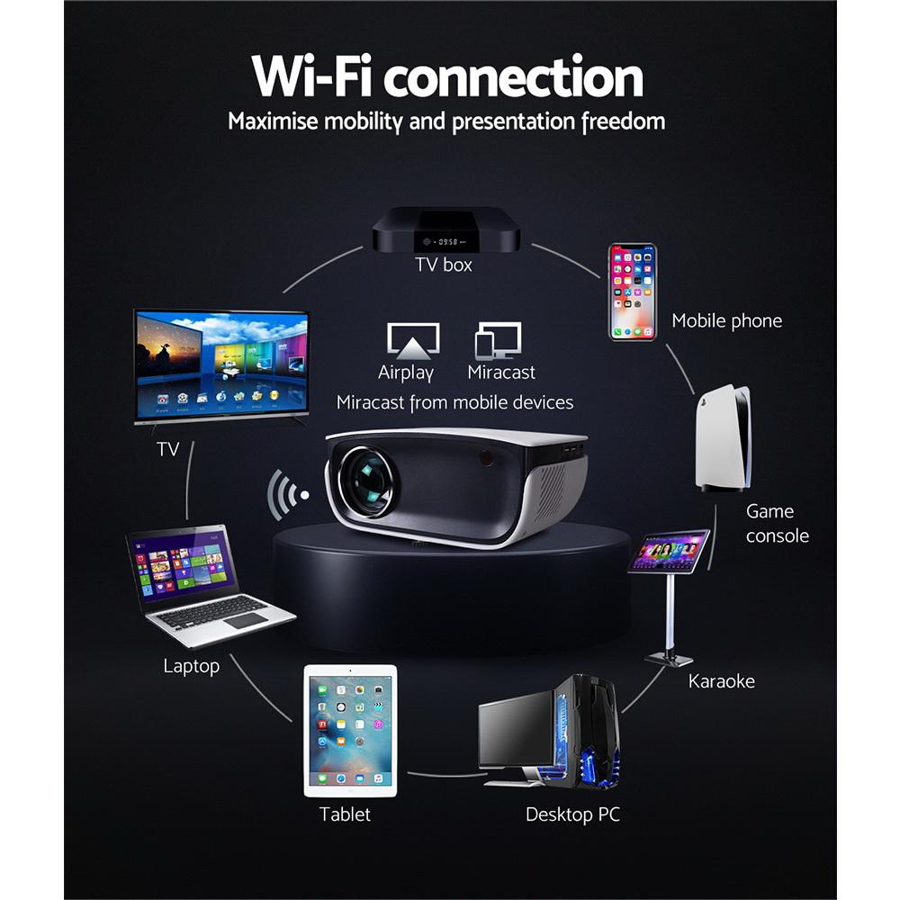 Mini Video Projector Wifi USB HDMI Portable 2000 Lumens HD 1080P Home Theater White Devanti