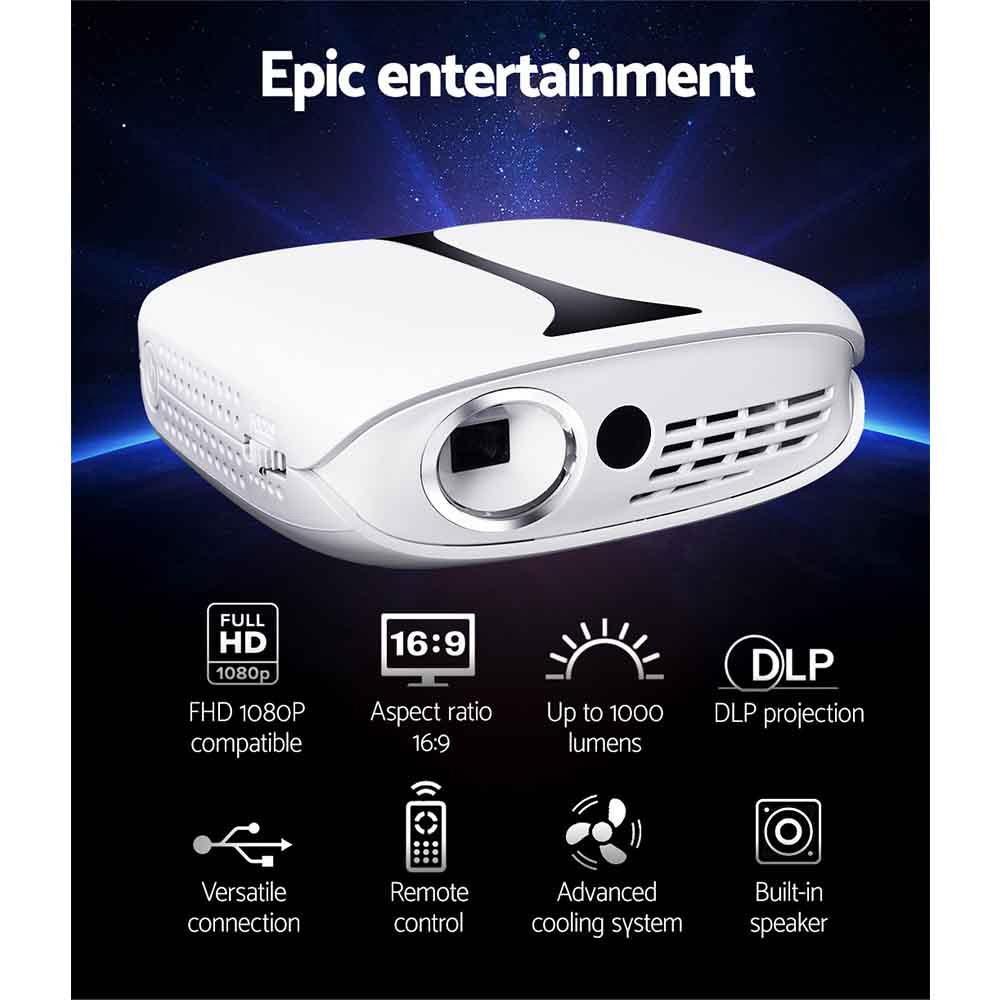 Mini Video Projector Wifi USB HDMI Portable 1000 Lumens HD 1080P Home Theater Devanti