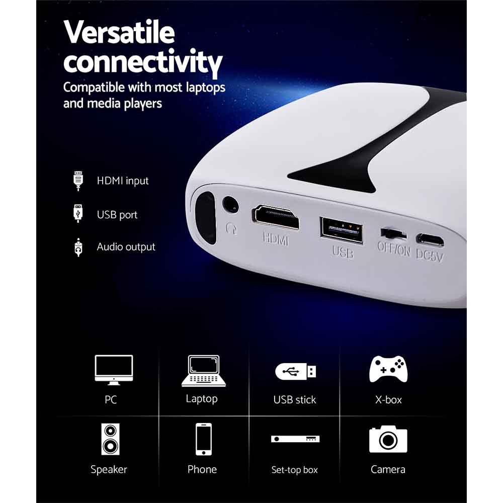 Mini Video Projector Wifi USB HDMI Portable 1000 Lumens HD 1080P Home Theater Devanti