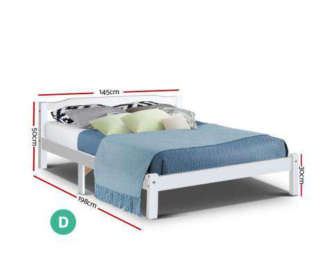Double Full Size Wooden Bed Frame Mattress Base Timber Platform White Artiss
