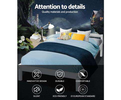 Double Full Size Wooden Bed Frame Mattress Base Timber Platform White Artiss