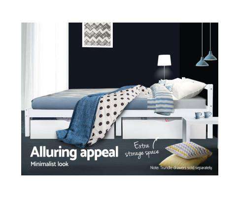 Double Full Size Wooden Bed Frame Mattress Base Timber Platform White Artiss