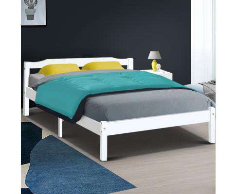 Double Full Size Wooden Bed Frame Mattress Base Timber Platform White Artiss