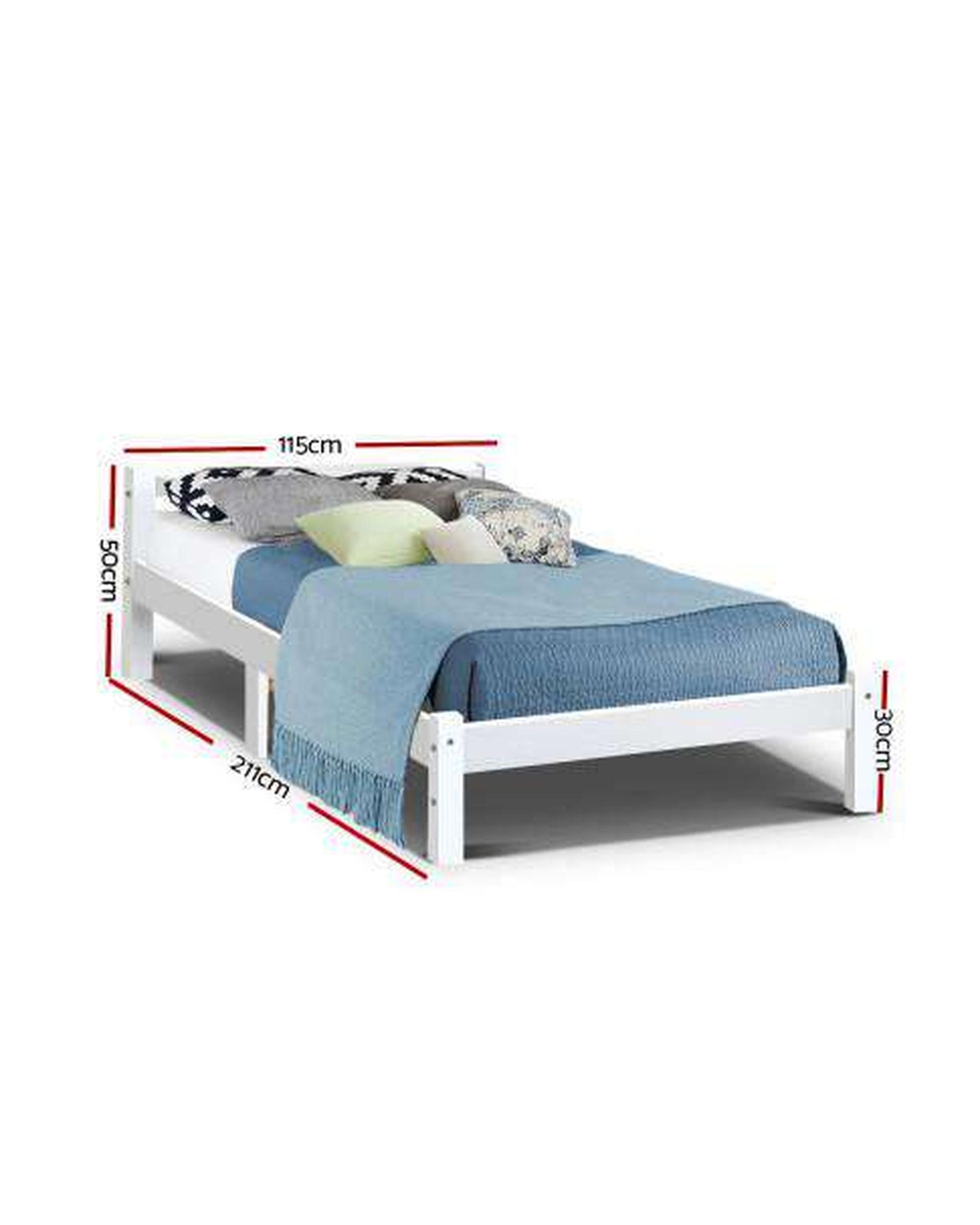 King Single Size Wooden Bed Frame Mattress Base Timber Platform White Artiss