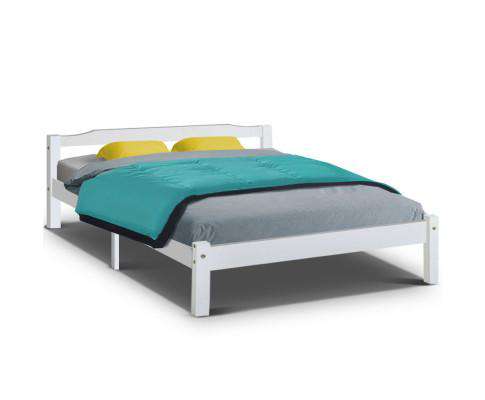 Queen Size Wooden Bed Frame Mattress Base Timber Platform White LEXI Artiss