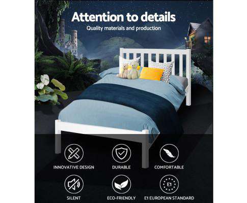 Single Size Wooden Bed Frame - White Artiss
