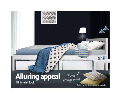 Single Size Wooden Bed Frame - White Artiss