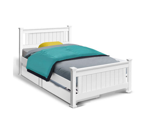 Wooden Bed Frame Timber Single Size RIO Kids Adults Storage Drawers Base Artiss