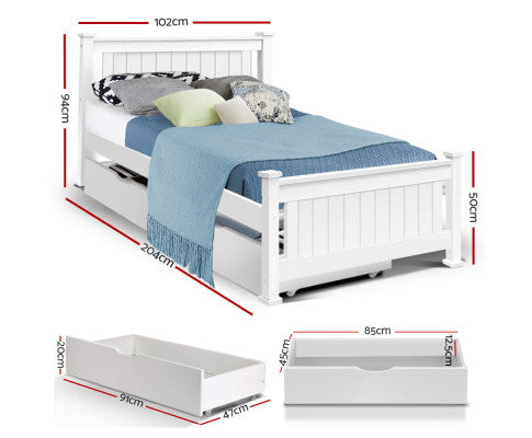 Wooden Bed Frame Timber Single Size RIO Kids Adults Storage Drawers Base Artiss