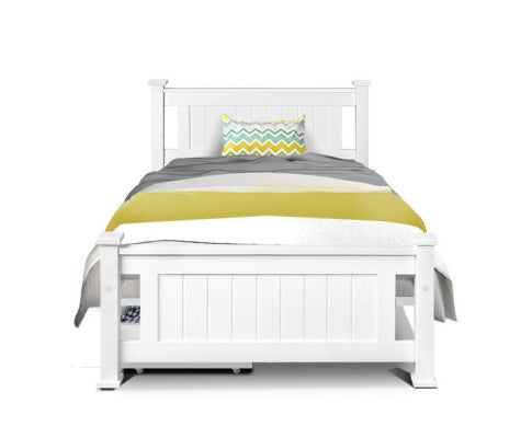 Wooden Bed Frame Timber Single Size RIO Kids Adults Storage Drawers Base Artiss