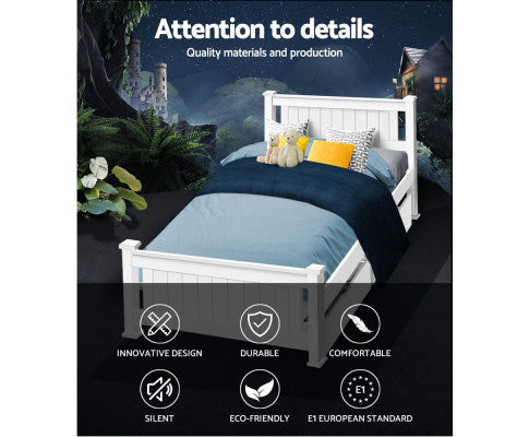 Wooden Bed Frame Timber Single Size RIO Kids Adults Storage Drawers Base Artiss